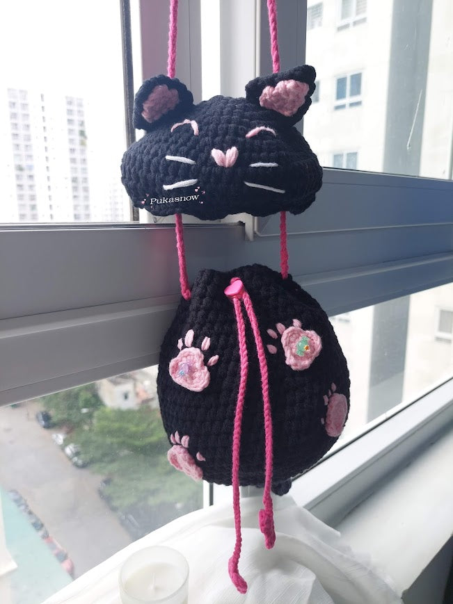 Black Cat Crochet Bag